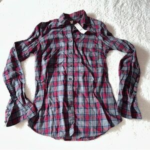 J. Crew Red and Gray Plaid Button-Down Shirt